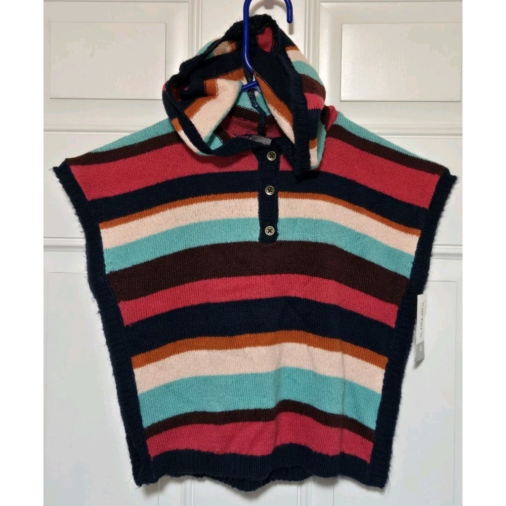 NEW Carter's Girl Striped Hooded Pullover Poncho Sweater Top Fall Winter 4T